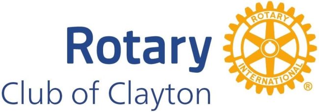 Rotary International logo with the gear wheel on the right and the text 'Rotary Club of Clayton' on the left.