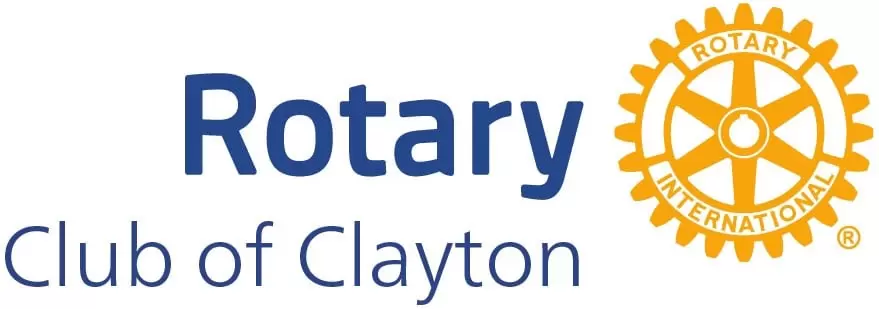 Rotary International logo with the gear wheel on the right and the text 'Rotary Club of Clayton' on the left.
