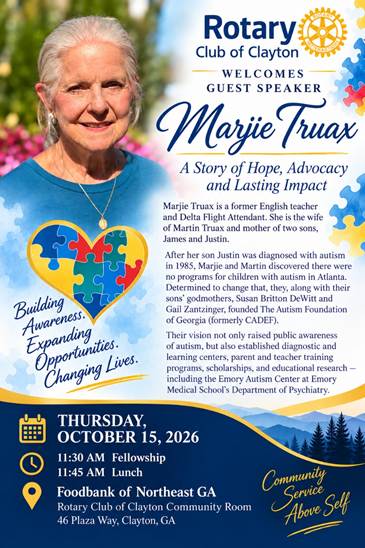 Rotary Club of Clayton guest speaker program for October 15, 2026
