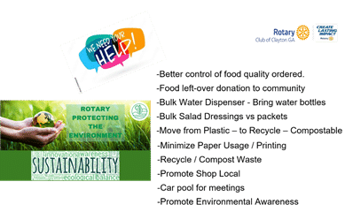 Rotary Club of Clayton October 29 newsletter: Environment and Sustainability graphic.