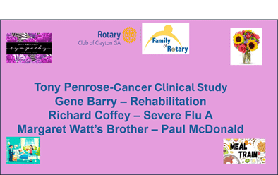 Rotary Club of Clayton October 29 newsletter: Members in Need graphic.