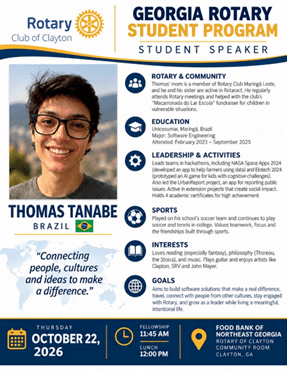 Rotary Club of Clayton October 22 newsletter: October 22 guest speaker program.